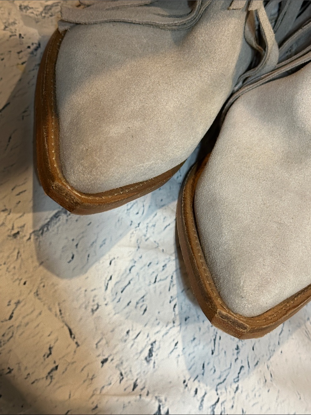 Free People Fringe Suede Western Ankle Boots - Light Gray - Picture 8 of 12